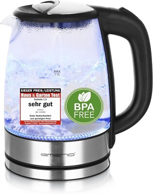 Emerio WK-119988 glass kettle, 1.7 liters, 2200 watts, LED interior lighting