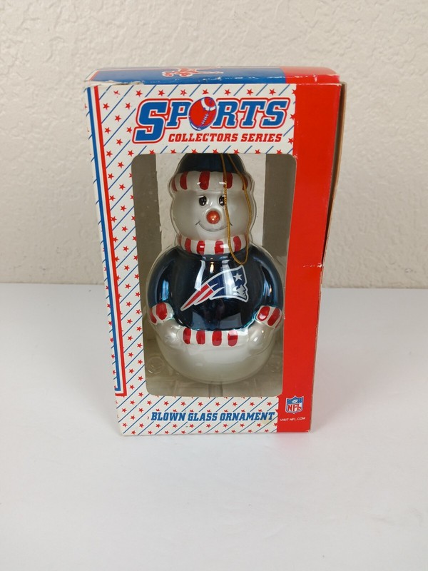Patriots NFL Sports Collectors Series Snowman Blown Glass Christmas Ornament