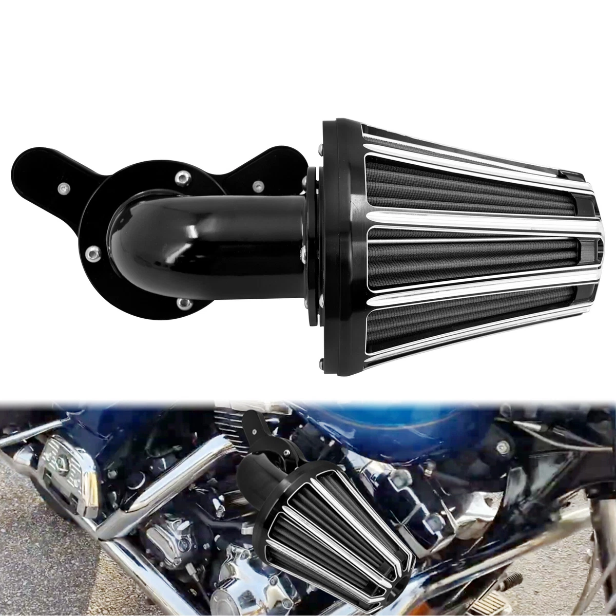Kit De Filtro De Aire Negro Venturi Cut Para Harley Dyna FXR Street Bob Softail Fatboy 93-2015