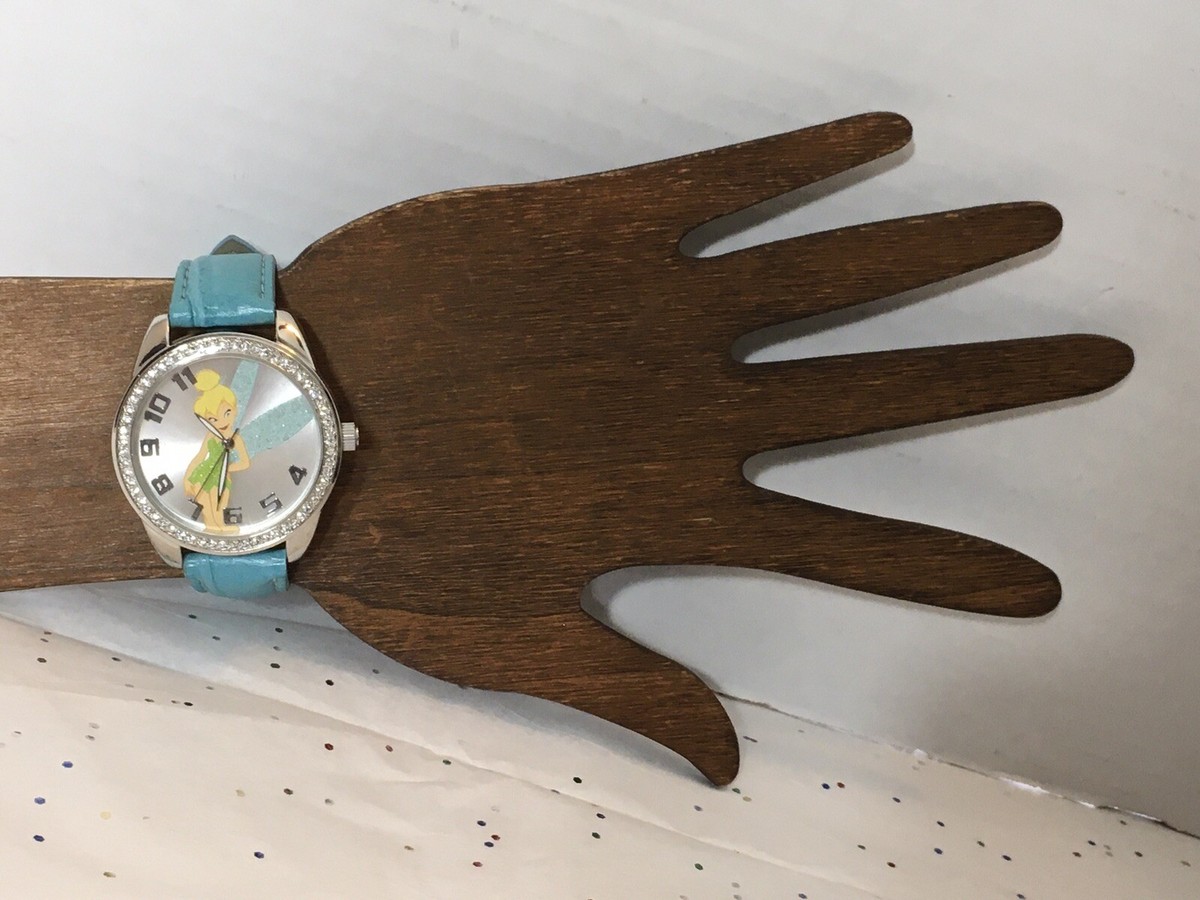 Disney Tinkerbell Watch Blue Band Crystal Accents On Case 
