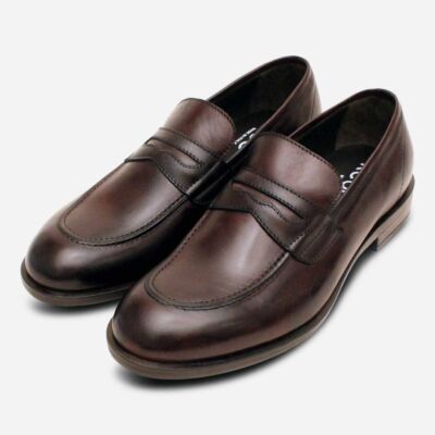 Kebo italienische dunkelbraune Leder Penny Loafer mit Gummisohle