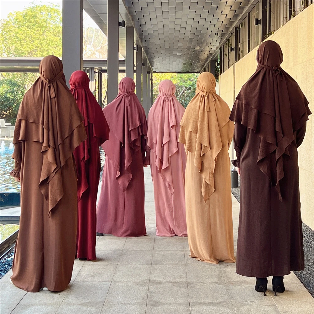Muslim Women Prayer Overhead Hijab 2 Piece Set Abaya Maxi Dress