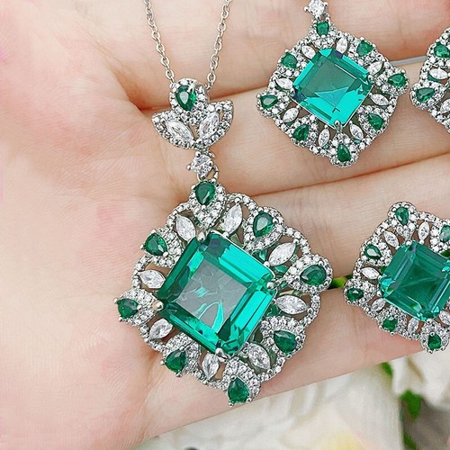New Classical Flower Square Green Citrine Gems Luxury Women Necklace Pendant - Picture 5 of 6