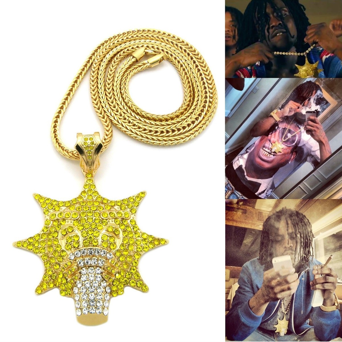 NEW HIP HOP GOLD PLATED CHIEF KEEF GLO GANG PENDANT W/ 36