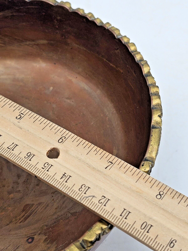 VTG Primitive 326 Martinez Genuine Copper W/ Brass Trim Rim Pedestal Bowl Mexico - Picture 5 of 13