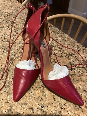 Topshop Burgundy Red Rouge Leather Heels Ankle Tie Tassel Size