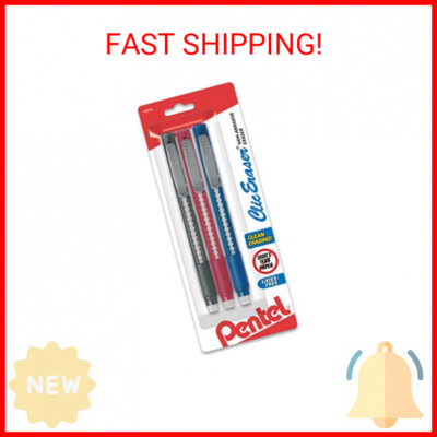 Pentel Clic Retractable Eraser with Grip, Assorted Barrel Colors (ZE21BP3M) (Pac