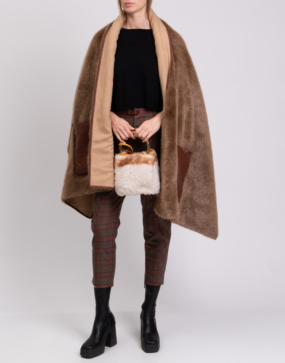 RRP€1779 BURBERRY Faux Fur Shawl / Coverup Cashmere Lining Leather