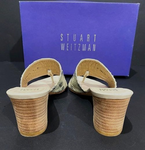 90s Stuart Weitzman Pebble Mica Python Slides Woo… - image 2