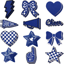 24 Blue Iron-On Game Day Patches for Football Fans and DIY Crafts