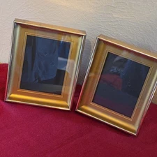 2 Vintage Gold/Brass Colored Small Shadow Box Photo Frames MCM Freestand Hanging
