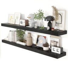 55 Inch Floating Shelves for Wall 8 Inch Deep Black Shelves Set of 2,Wall
