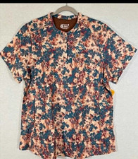 Carhartt Women's 2XL Floral Scrub Top Snap Button Neck Polyester Blend Pink