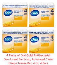 4x Dial Antibacterial Deodorant Bar Soap, Advanced Clean, Gold, 4 oz, 4 Bars