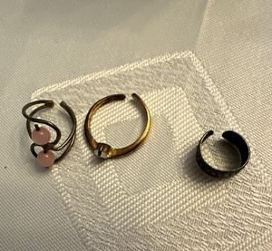 Lot of 3 Adjustable Open Band Wrap Rings Multicolor Gold Silver Black