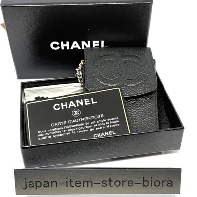 vintage chanel cigarette case CHANEL Caviar Skin CC Logo Cigarette Case Pouch with Key Ring Vintage W/Box