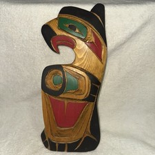 GEORGE MATILPI KWAKIUTL Thunderbird Hand Carved Wood Art Totem Wall Plaque