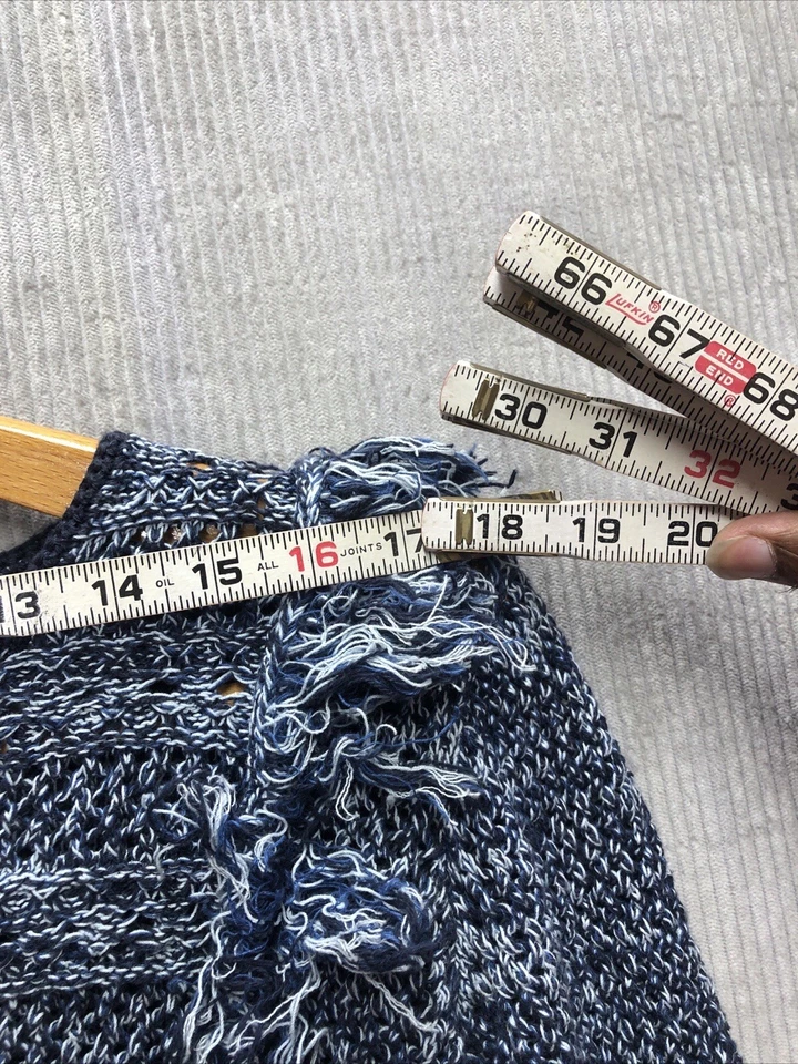 Suéter Rachel Roy Talla XL Azul Flecos Cintura Corta Cuello Barco Foto 3 de 4