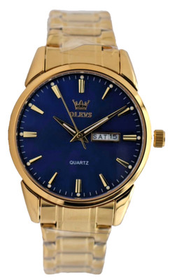 OLEVS Herren Armband Uhr Herrenuhr 39mm Blau Gold Farben & Tag/ Datumsanzeige
