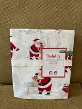 POTTERY BARN KIDS Holiday HERITAGE SANTA Organic Percale TWIN Sheet Set NEW tags