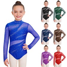Kids Girls Leotard Competition Dancewear Jumpsuit Bodysuit Cutout Back Dance