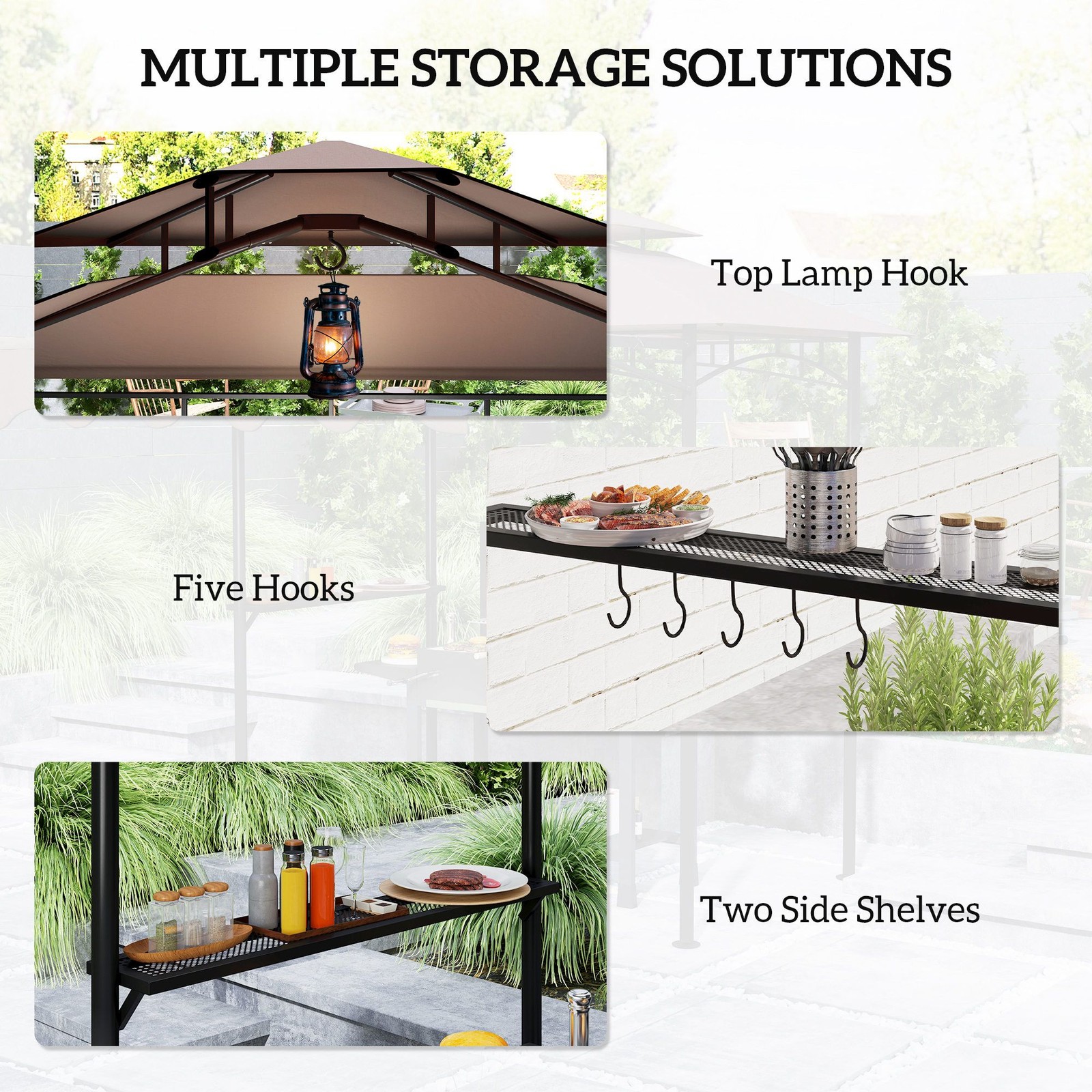Grilling Gazebo with Ventilation Top 6 Utility Hooks Powder Coated Frame