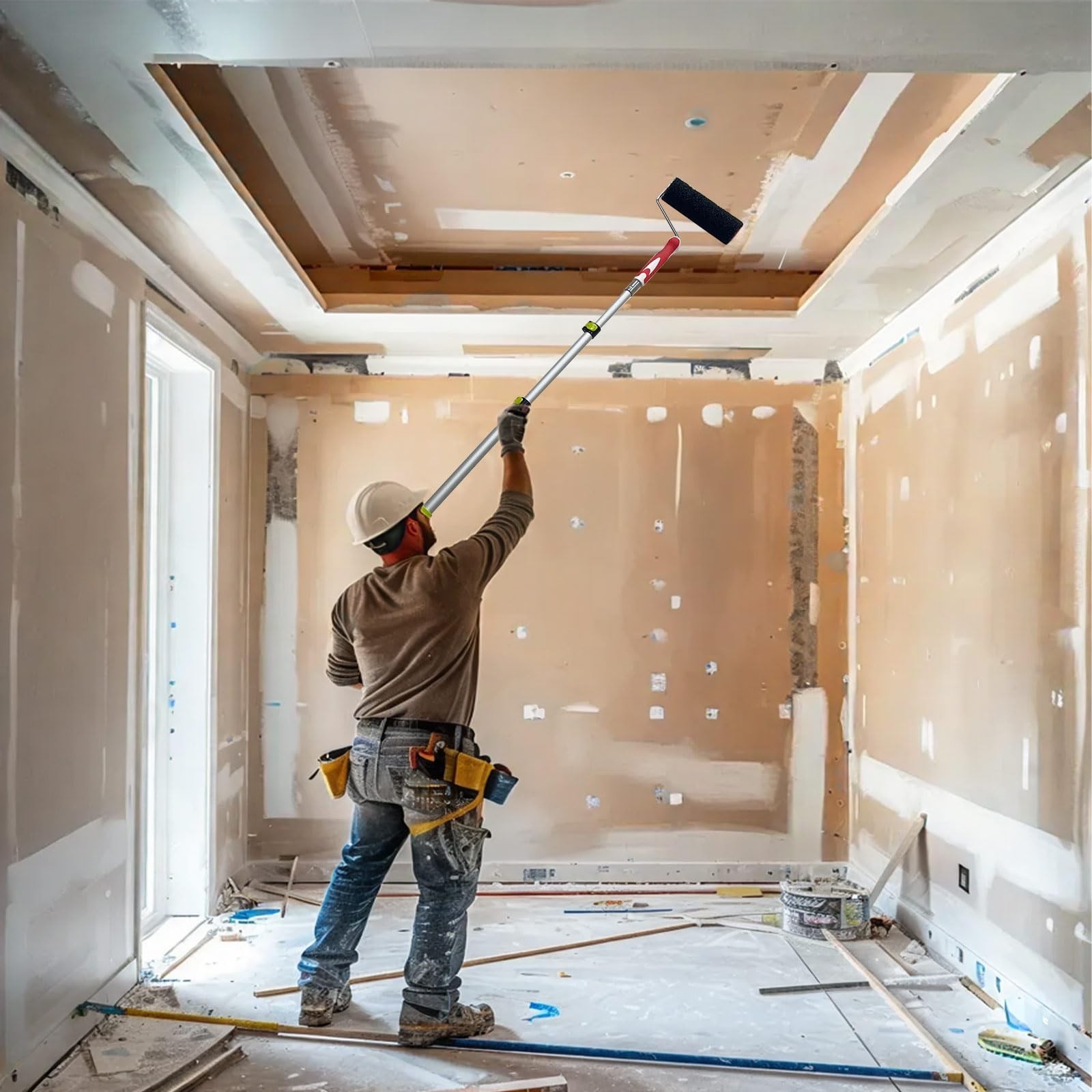 9" Drywall Compound Roller, Drywall Texture Roller Brush Thread in Handle Mud...