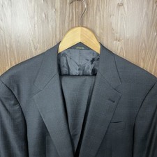 Hart Schaffner Marx 2 Piece Suit Mens 44L 38x30 Brown Blue Windowpane USA Made