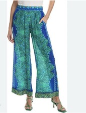 NWT 295 Johnny Was Workshop Women XL Wide Leg Pants 100 Silk Villa Luxury Boho
