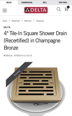 #ad Delta DT062412 CZ 4quot; Tile In Square Shower Drain Champagne Bronze $75.00