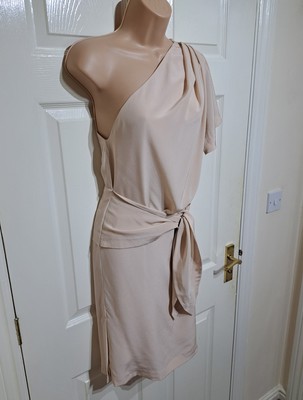 IRO Vauban One-Shoulder Kleid Seide 36 UK 8 Gürtel Seide Crepe de Chine Pfirsich 