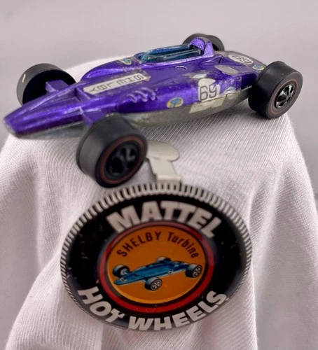 Hot Wheels Redline Car 1969 Shelby Turbine Purple W/Button Hong Kong  #18