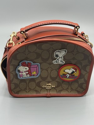 NWT CE847 Coach X Peanuts Lunch Pail in Signature Canvas with Patches