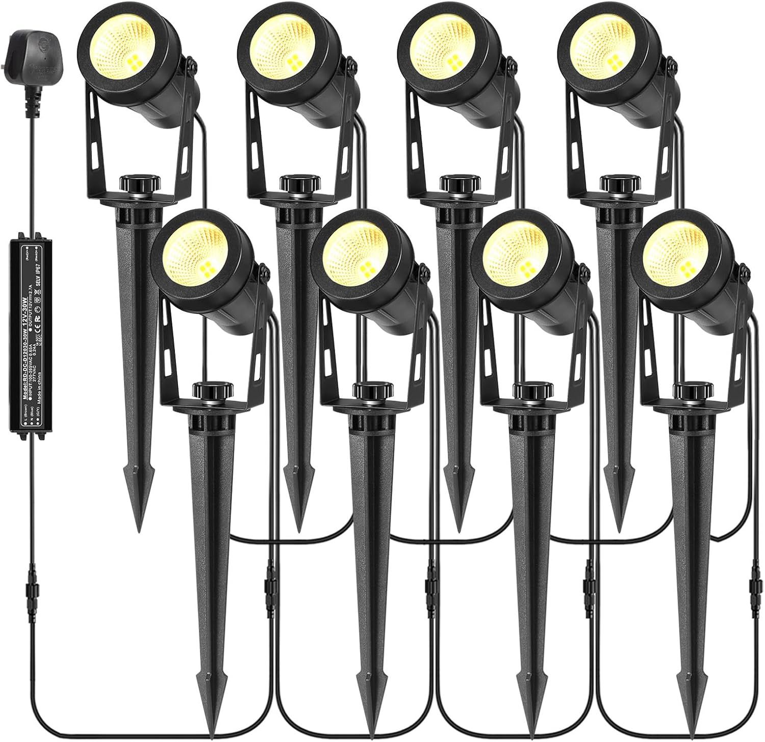 Garden Spike Lights, 8In1 12V Garden Lights Mains Powered, 27M Extendable LED Ou