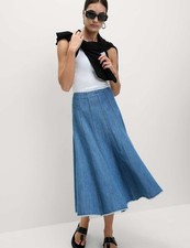 Marks & Spencer Womens Cotton Midi A Line Skirt in Denim - M&S