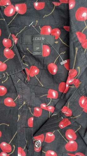 J Crew Sz 2 Popover Cherry Print Blouse Shirt Top Silk Blend Black Red F7193 - 第 3/6 張圖片