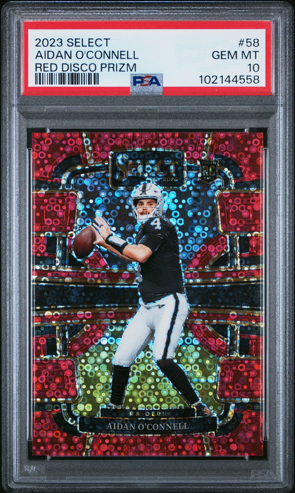 2023 PANINI SELECT RED DISCO PRIZM #58 AIDAN O'CONNELL 28/49 PSA 10