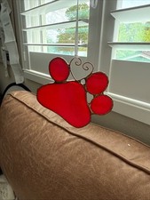 Stained Glass Paw Print Ornament Handmade Suncatcher Pet Memorial Copper Foil
