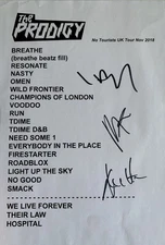 The Prodigy Signed Set List No Tourists 2018 Liam Maxim & Keith Flint