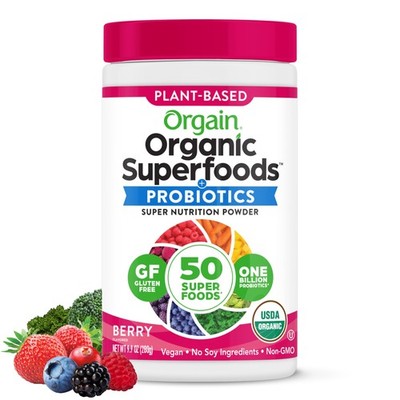 Orgain Organic Greens Powder + 50 Superfoods, Berry - 1 Billion Probiotics fo...