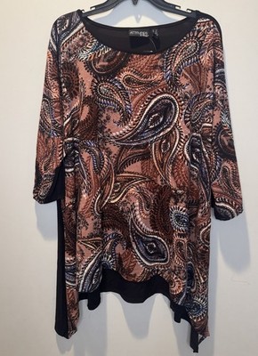 Attitudes by Renee Global Illusions Ginger Paisley Casknit Tunic Top 2X NEW