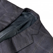 Ermenegildo Zegna Men's Silk/Cashmere Blazer Blue/Brown Windowpane Plaid   44L