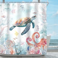 Sea Turtle Shower Curtain,Beach Teal Blue 60"W x 72"L Pack of 1 01pink Teal