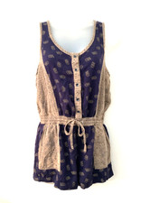 Life in Progress Romper Size XS Blue Gray Ornate Denim with Pockets Summer Light