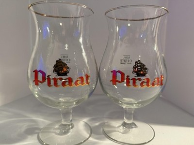 Piraat 0.33 L Tulip Beer Glasses Lot Of 2 Gold Rim Brewery Pub Barware