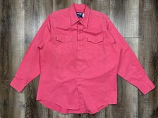 VTG Wrangler Shirt Mens 17.5-35 Pink X Long Tails Brushpopper Western USA Cowboy