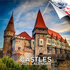 Castles Calendar 2026 FULL SIZE 12x24 Made in USA