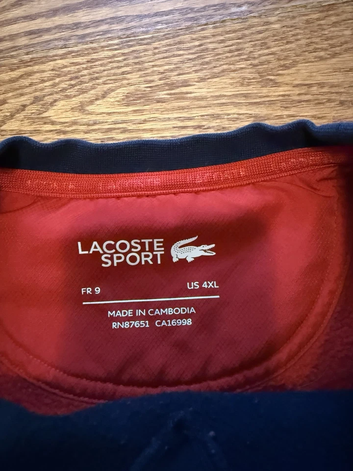Lacoste Sport Color Block Crew Neck Pullover Sweatshirt Red Red Blue Size 4XL - Image 3 of 4