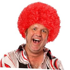 Unisex Short Fluffy Afro Wigs-Women Men Kinky Curly Disco Hippie Wig for Red