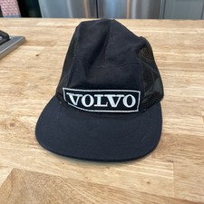 Vintage Volvo Hat Cap Leather Back Black Mesh Trucker Mens Made USA 80s RARE